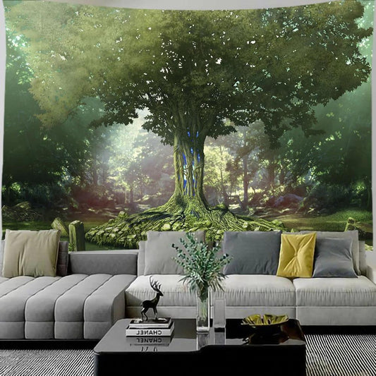 Tapisserie représentant l’arbre de vie, un symbole de sagesse et de connexion entre le ciel et la terre.